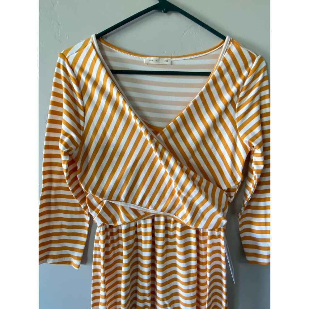 Reb. in J. Mustard and Ivory Striped V Neck Crossover Midi Dress Sz M NWT Career - Picture 3 of 5